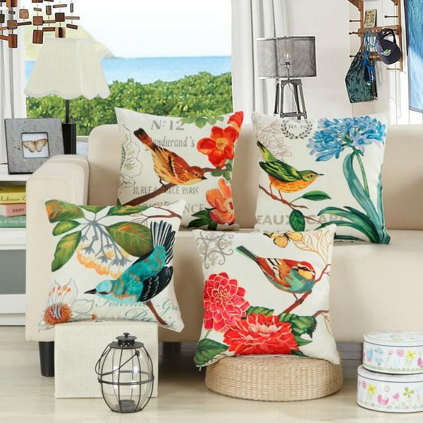 cushion/decorative pillow spring bird flower covers soft cotton linen 18''x18'' for sofa car